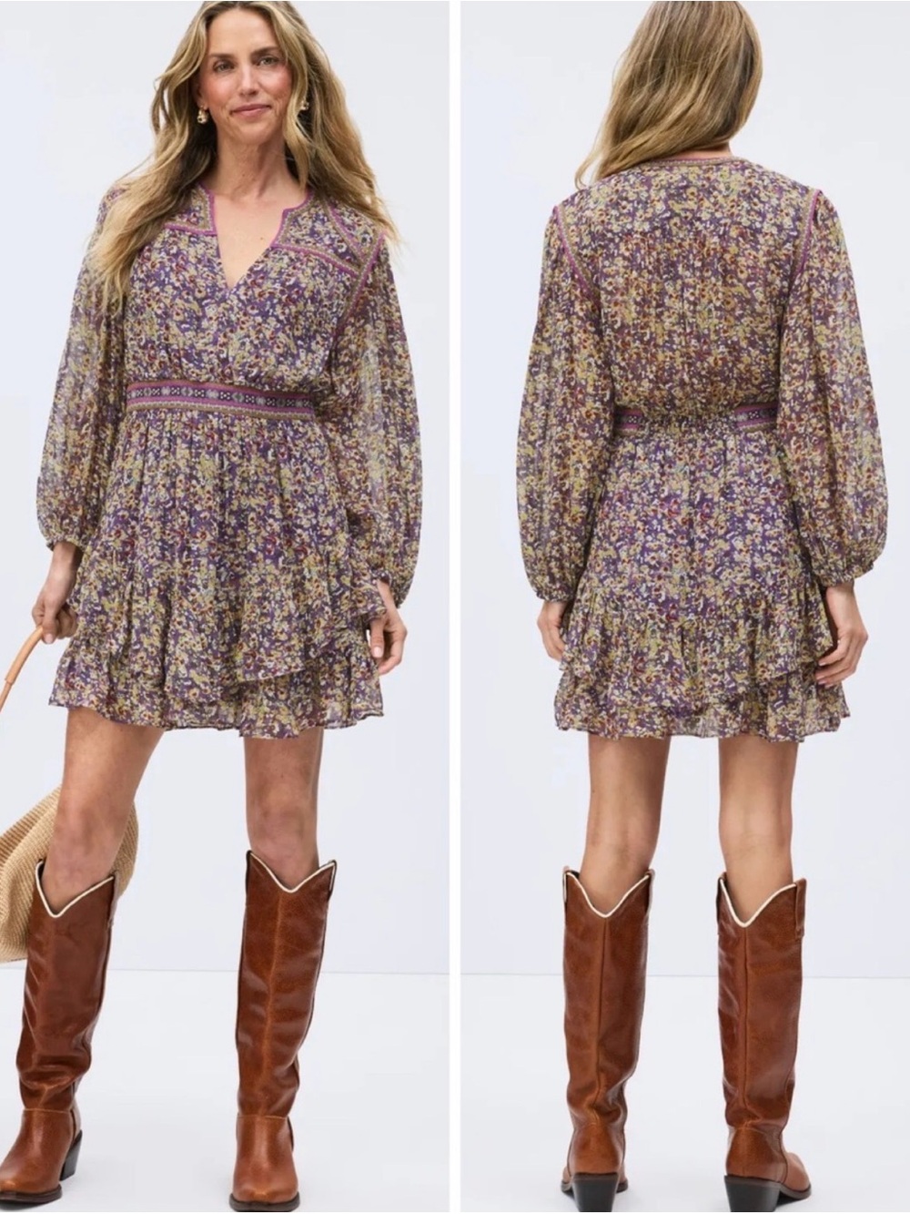 Ba&sh Loly Dress Floral Embroidered Waist with Ruffle Dainty Floral H12